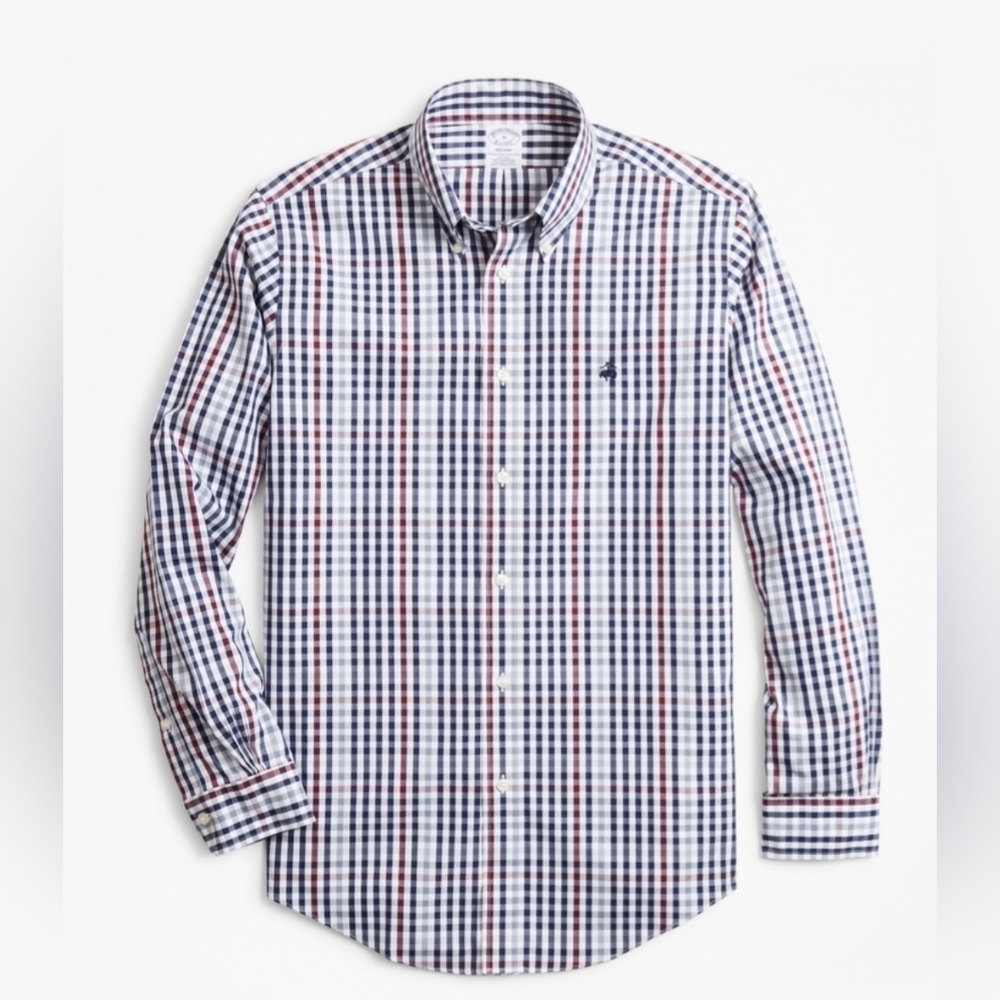 Brooks Brothers Regent Fit Navy Red Checked Casual Shirt Sz S
